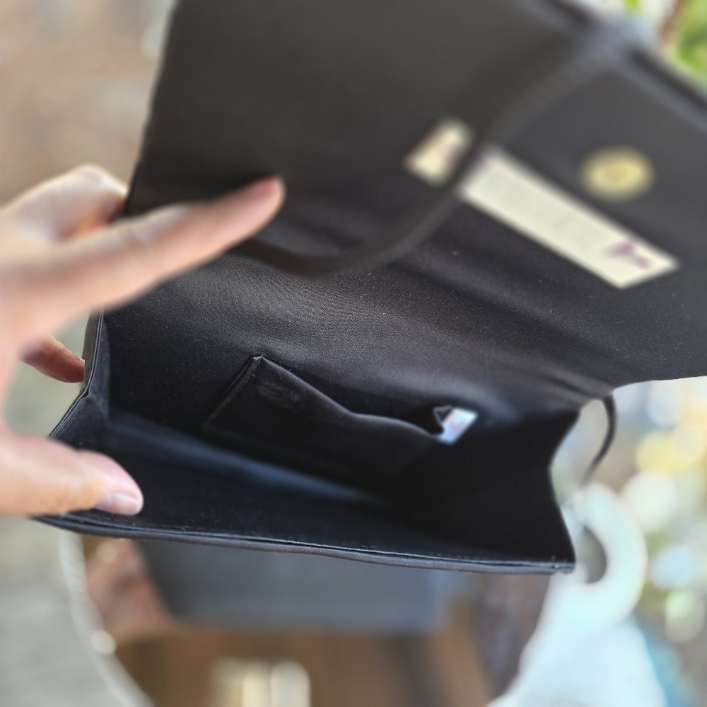 Galerie Black Velvet Formal Evening Clutch With Strap Satin Bow Accent - Picture 8 of 14